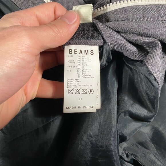 Beams Button Up Wool Hooded Utility Puffer Parka Gray mens size JPN medium - Picture 10 of 11